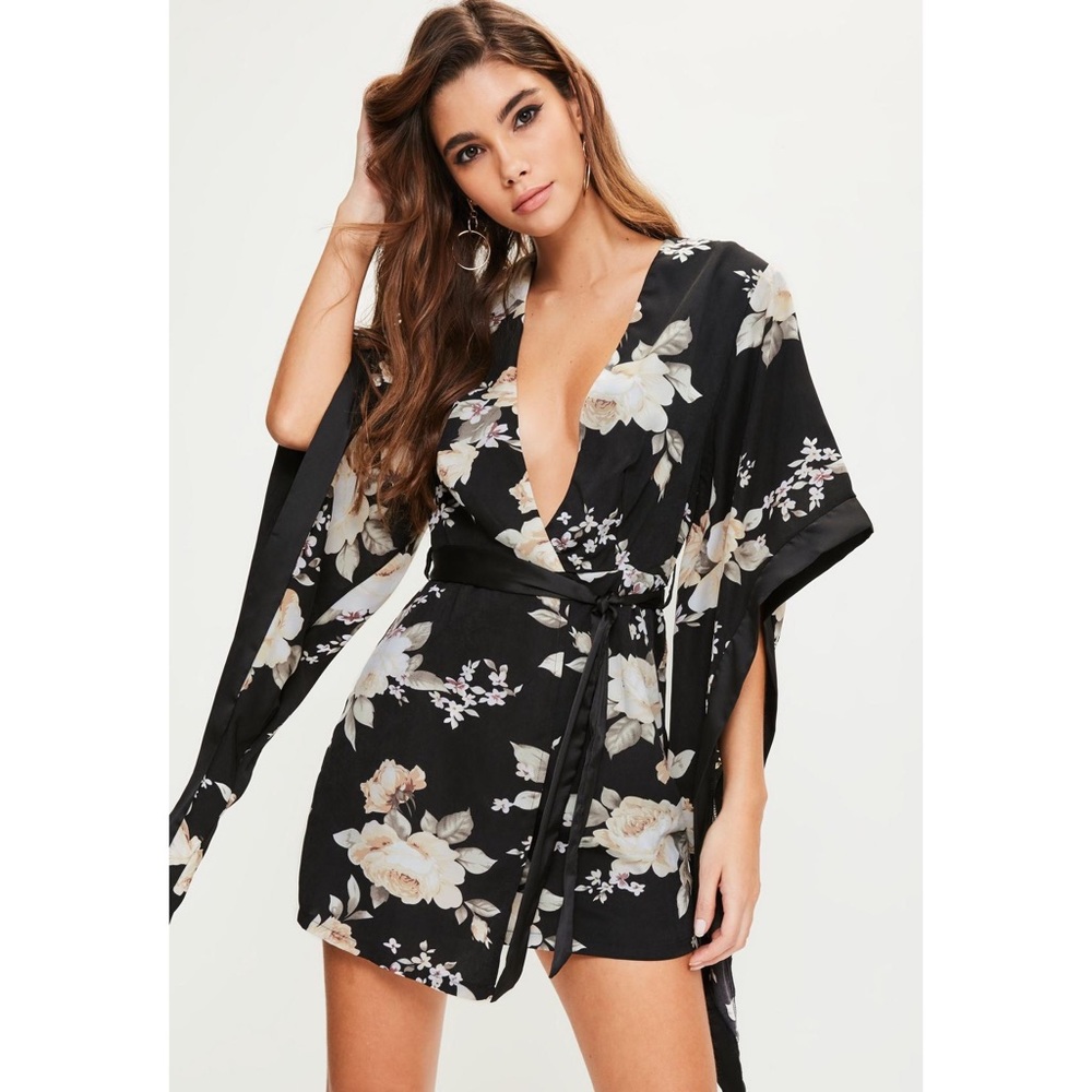 Missguided floral kimono dress